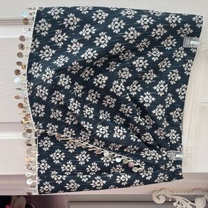 Zara Black Mini Skirt with White Floral Print and Sequin Trim